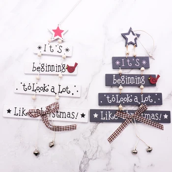 

Nordic Style Wood Christmas Tree Merry Christmas Wood Hanging Decorations Home DIY Ornament Show Case Pendants Xmas Tree Decor
