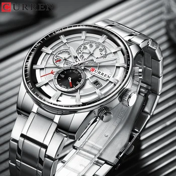 

Watch Men CURREN New Fashion Top Brand Luxury Silver Chronograph Wristwatch Sport Watches Stainless Steel Relogio Masculino