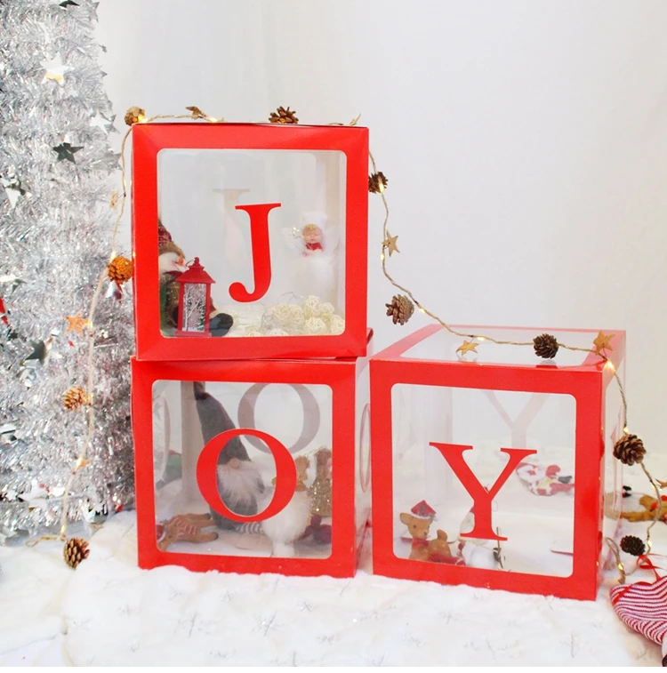 Красная прозрачная Рождественская Подарочная коробка веселое Рождественское украшение для дома Navidad рождественские вечерние украшения Новогодняя