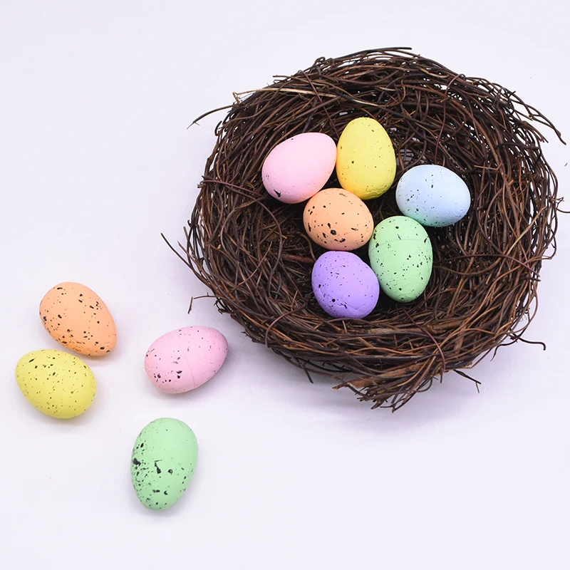 Easter Toad Rattan Weaving Birds Nest and Mini Easter Colored Eggs Handmade Diy Birds Cage Foam Eggs Home Decor Party Supplies