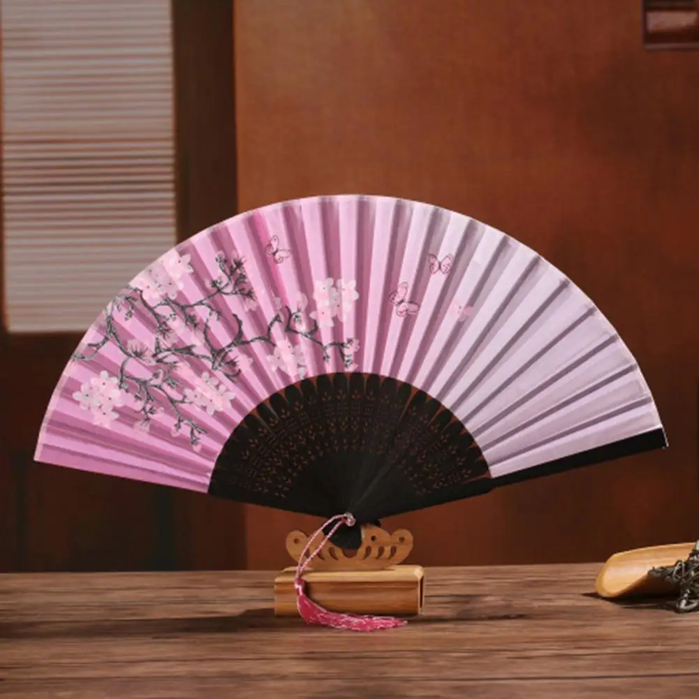 modern Vintage Bamboo Cherry Blossom Print Folding Handheld Summer Girls Dancing Japanese style fan Strong durable for daily use | Дом и сад