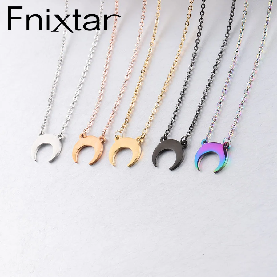 Fnixtar из нержавеющей стали полумесяц чокер кулон в виде бычьего рога ожерелье