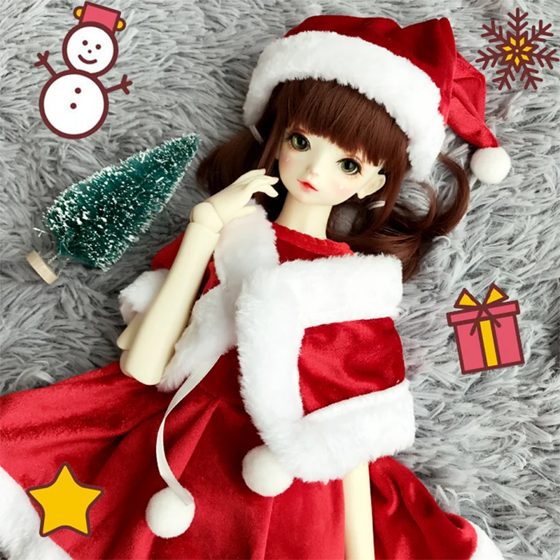 Кукольная одежда 1/3 BJD рождественское зимнее платье+ накидка+ шляпа для 1/3 BJD кукла аксессуары для куклы одежда костюм красный BJD платье костюм