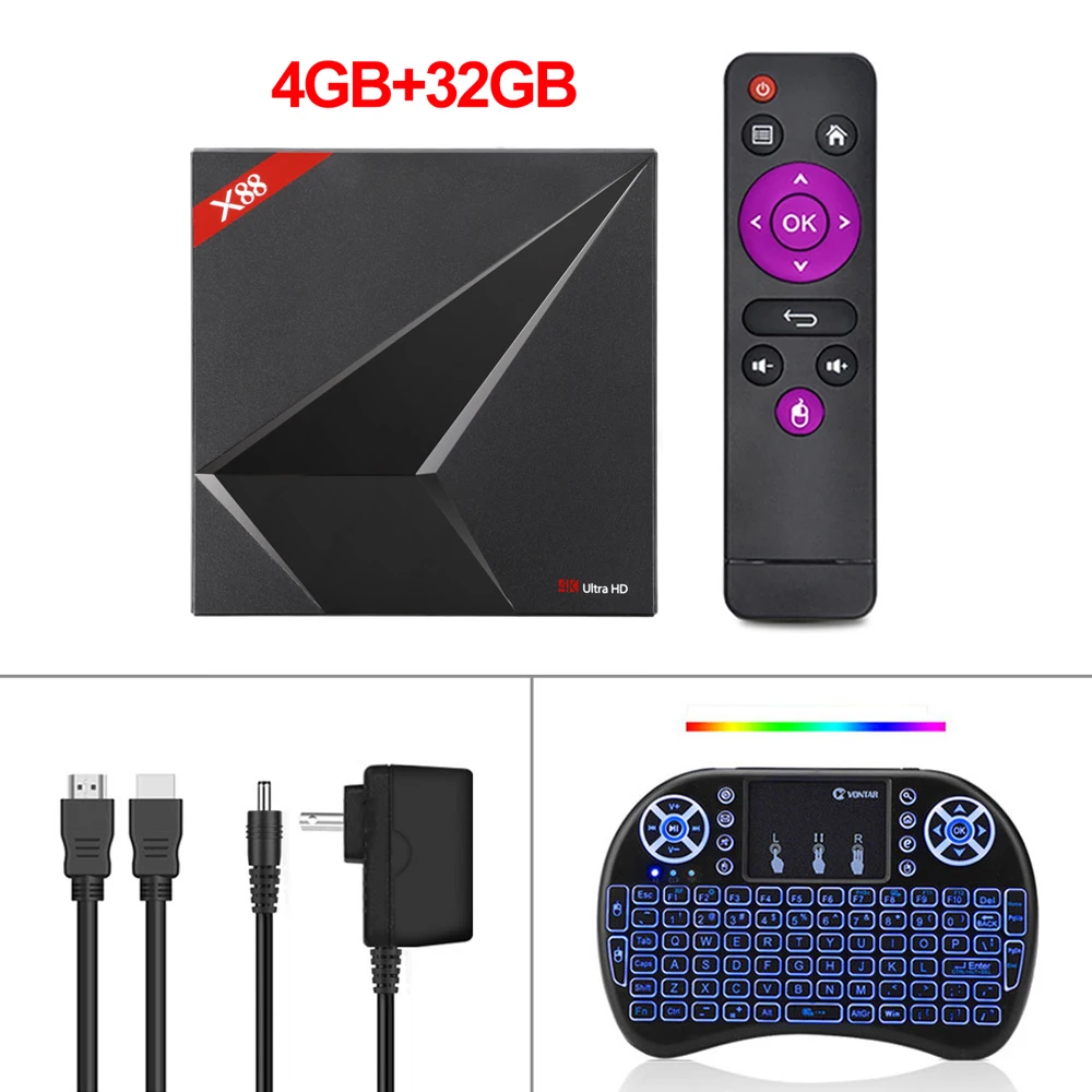 4G32G add Backlit i8 Android 9,0 ТВ-приставка 4 Гб ОЗУ 64 Гб ПЗУ X88 MAX PLUS RK3318 четырехъядерный TYPE-C 2,4G/5 Ghz двойной WiFi BT4.0 4K смарт-приставка PK 8,1 - Цвет: 4G32G add Backlit i8