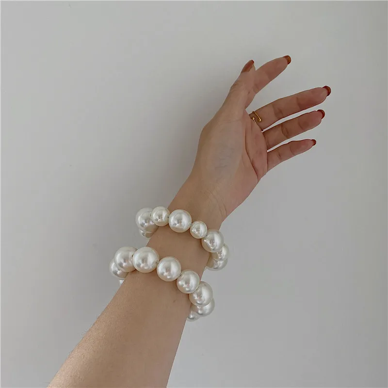 Ruoshui Woman Big Pearl Hair Ties Fashion Korean Style Hairband Scrunchies Girls Ponytail Holders Rubber Band Hair Accessories