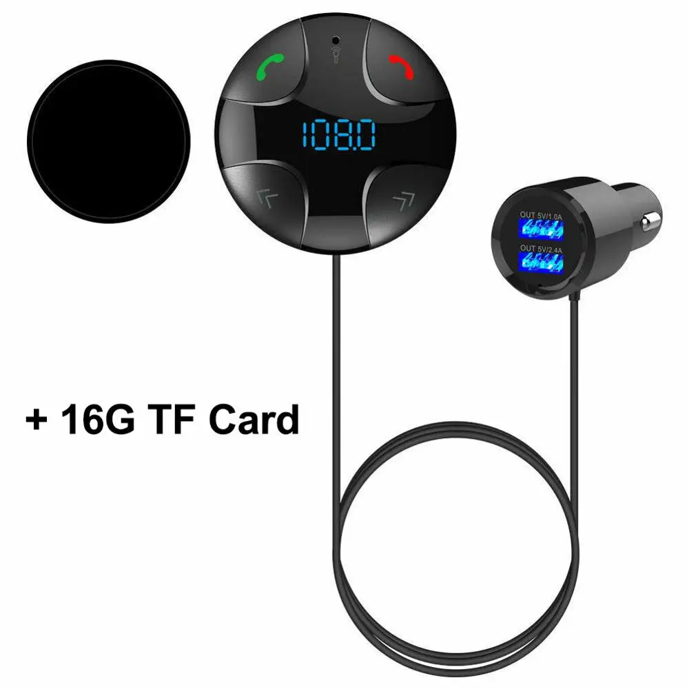 Беспроводной Громкая связь Bluetooth 4,2 светодиодный fm-передатчик автомобильный комплект MP3 аудио плеер 2 USB порта зарядки Поддержка TF карты автомобильный адаптер - Название цвета: Black 16G TF Card