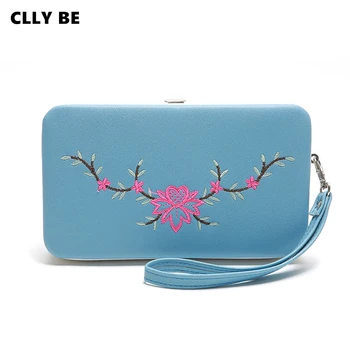 

New Flower Embroidered Wallet Purse Handmade Ethnic Flowers Embroidery 2018 Fashion Women Long Wallet Phone HandBag Women Clutch