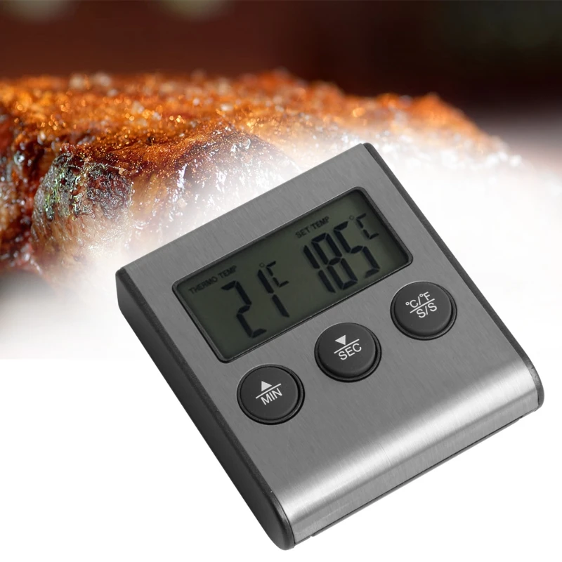 Digital LCD Thermometer Timer Gauge BBQ Meat Grill Kitchen Oven Food Cooking