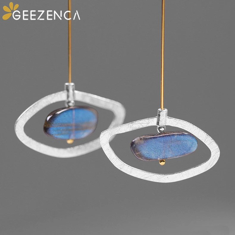 

925 Sterling Silver Gemstone Labradorite Eye Shaped Women's Earrings Original Design Simple Trendy Drop Earring Fine Jewelry