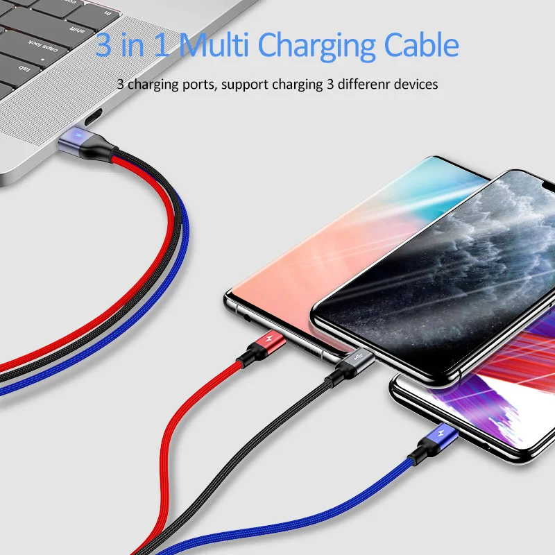 USAMS USB кабель OTG для iPhone 8, 7, 6X3 в 1, зарядное устройство, кабель Micro USB type C для huawei, samsung S9, S8, USB C, синхронизация