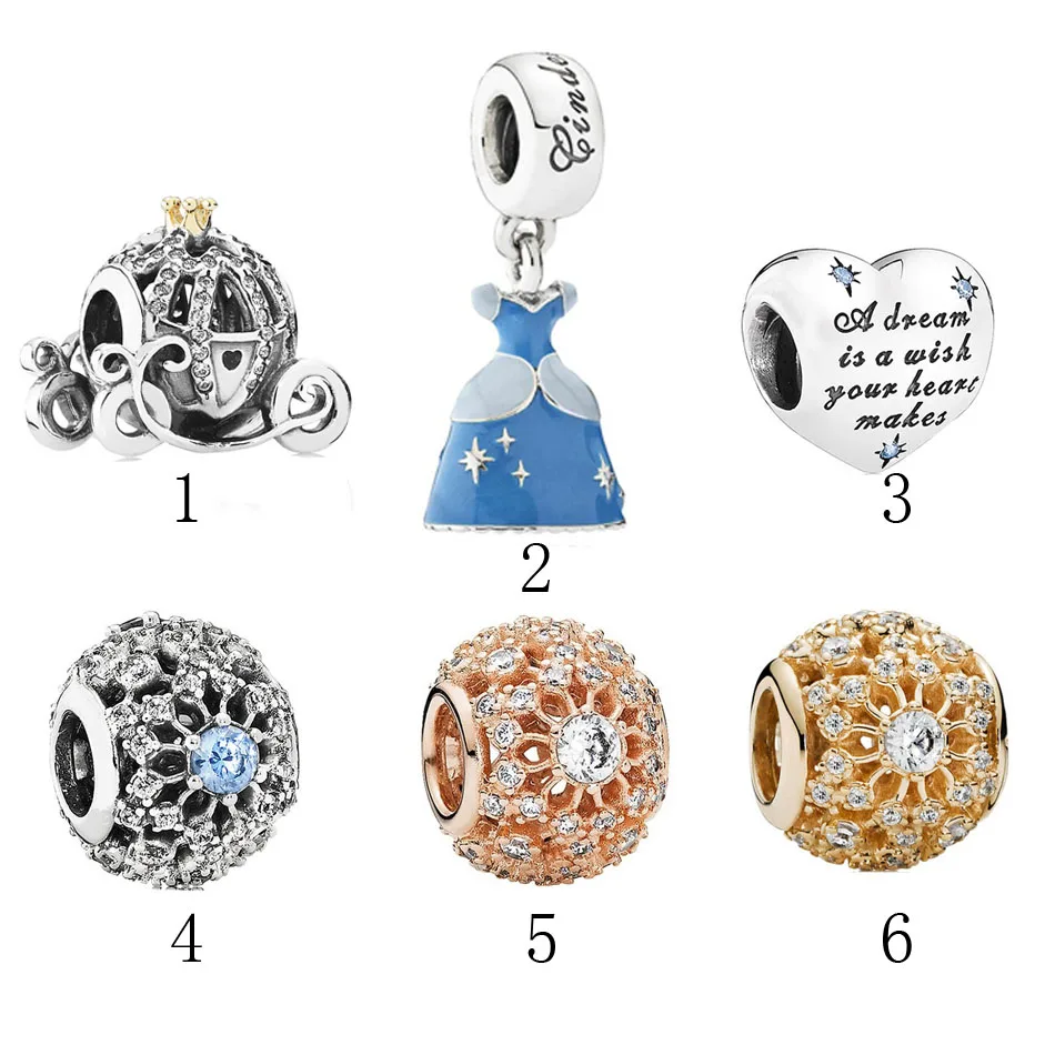 

925 Sterling Silver Pendant Bead Cinderella's Wish Pumpkin DreamDress Dangle Charm fit Lady BraceletBangle
