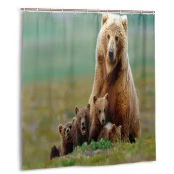 

Grizzly Bear Shower Curtain with Hooks bathroom Waterproof Polyester Fabric