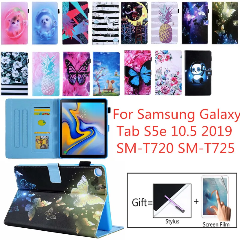 Кожаный чехол для Samsung Galaxy Tab S5e 10 5 2019 SM T720 T725 смарт подставка + пленка ручка|Чехлы