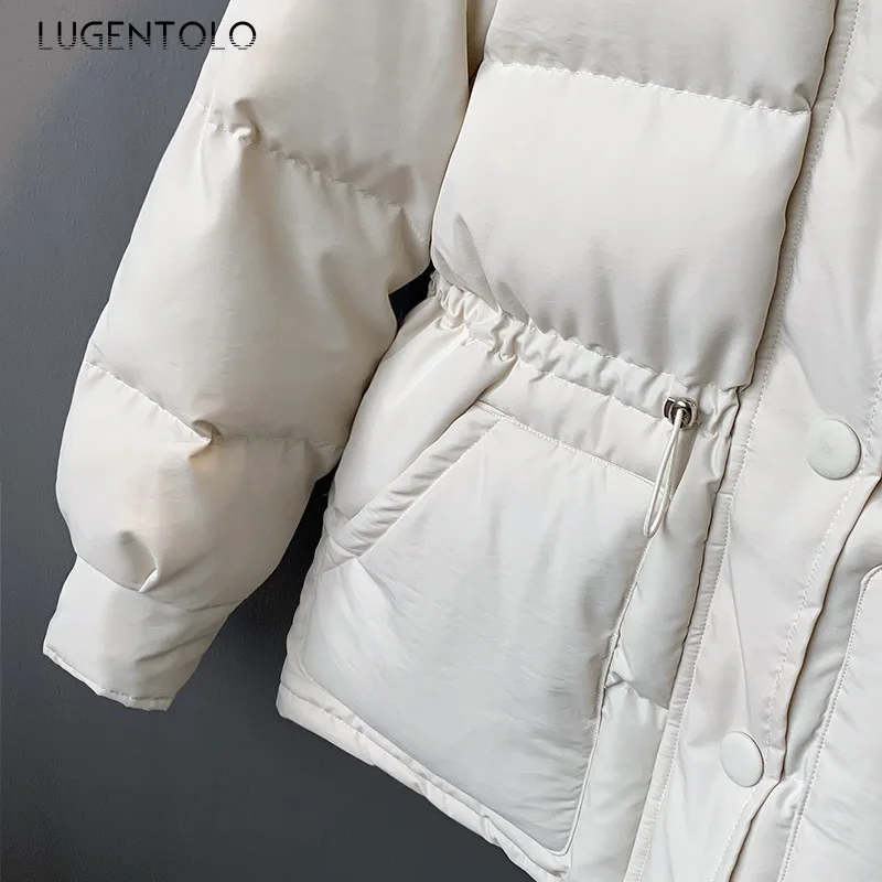 Lugentolo, зимнее пальто, женская парка, куртка, новинка, теплый меховой воротник, корейский стиль, тонкий, однотонный, с соединением, однобортный, свободный, Повседневный, парка