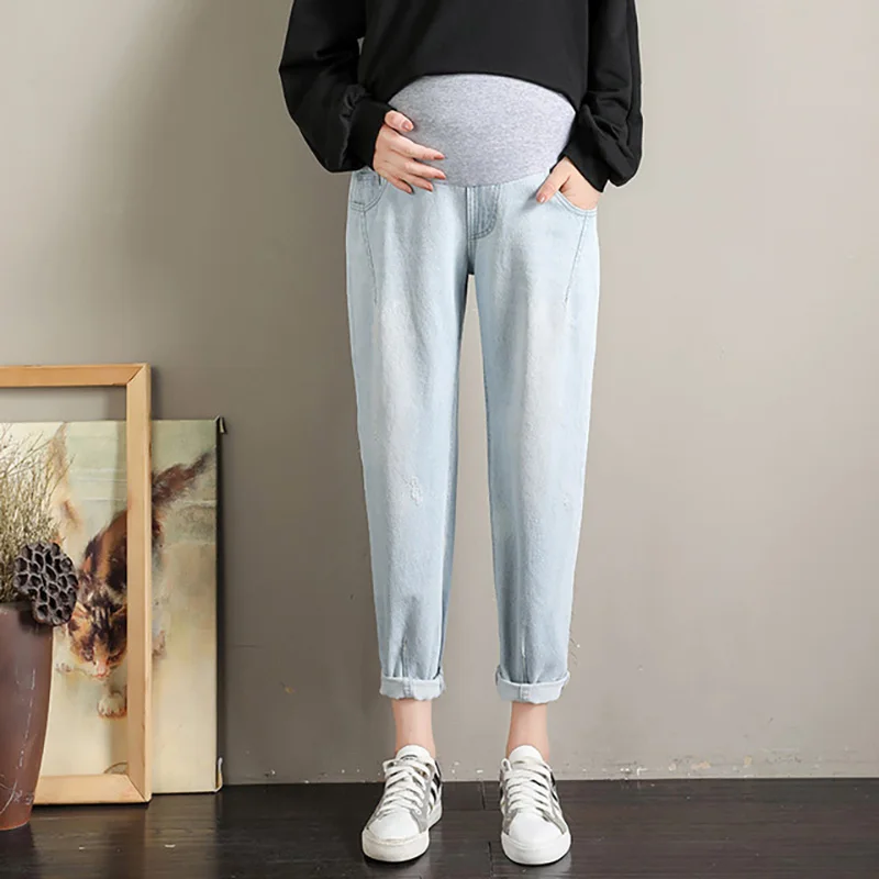 Light blue Джинсовые джинсы для беременных, для талии, живота, эластичная одежда для беременных, тянущиеся Брюки для беременных - Цвет: Light blue