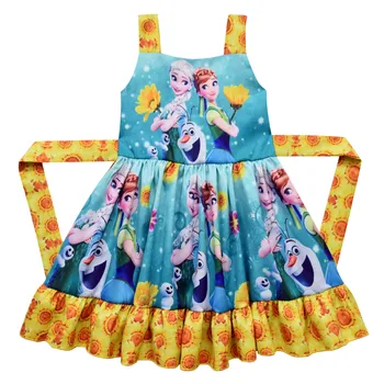 

New Elsa Anna Cosplay Dress Toddler Girl Clothes Flower Cartoon bow-knot Princess Party Role-play Costume Summer Kids Baby 3-8Y