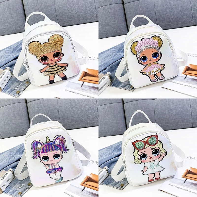 

New 2019 LOL Surprise Dolls Backpack for Teenage Girls Trend Travel Printing PU Cute Waterproof Sequins Backpack Schoolbag 2S48