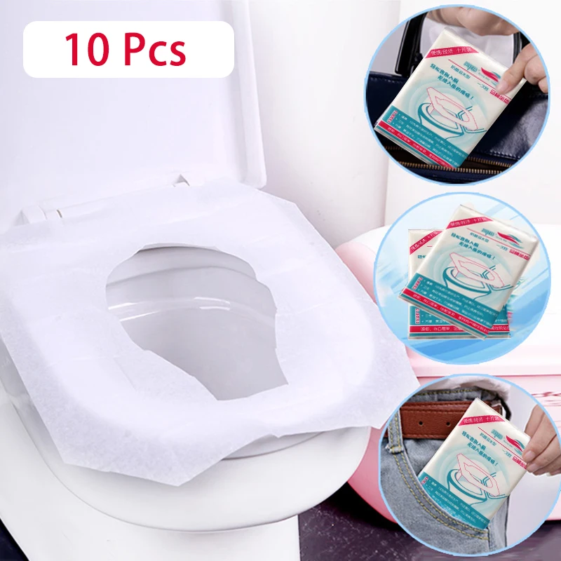 10 Pcs/Bag Travel Disposable Toilet Seat Covers Mat Paper Pad For Biodegradable Sanitary Wc Bathroom Accessories | Дом и сад
