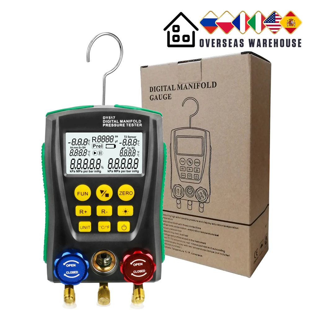 Dy517 Manometro Collettore Di Refrigerazione Digital Vacuum Hvac Meter Tester Di Temperatura Di Pressione R410A Test Del Refrigerante