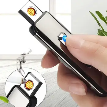 

USB Recharge Cigarette Smoking Electric Lighter Windproof Rechargeable lighter for cigarette accessories Thin Mini for Men Gift