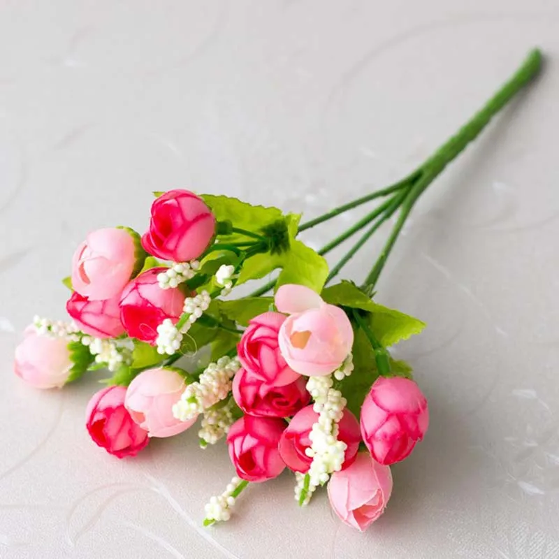 1/имитация искусственного цветка розы бутоны поддельные весенние звезды цветок семья Реюньон Свадебные украшения растения в горшках 15 - Цвет: 5