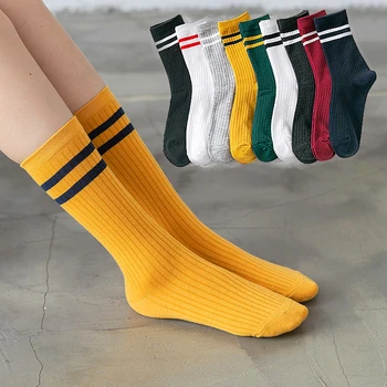 

Funny socks women Japanese High School Girls Cotton Loose Striped Crew Socks Colorful Women Sox Harajuku Designer Retro