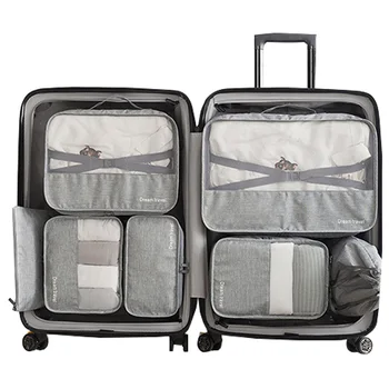 

Waterproof Travel Tote System Durable 7 Pieces One Set Packing Square Unisex Clothing Sorting Large Capacity Of Tidy Pouch