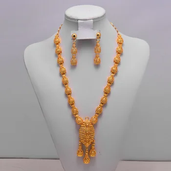 

Nigerian African Gold color Necklace earrings jewelry set For Women Girl Bride Luxury Gifts Dubai wedding Jewelry set