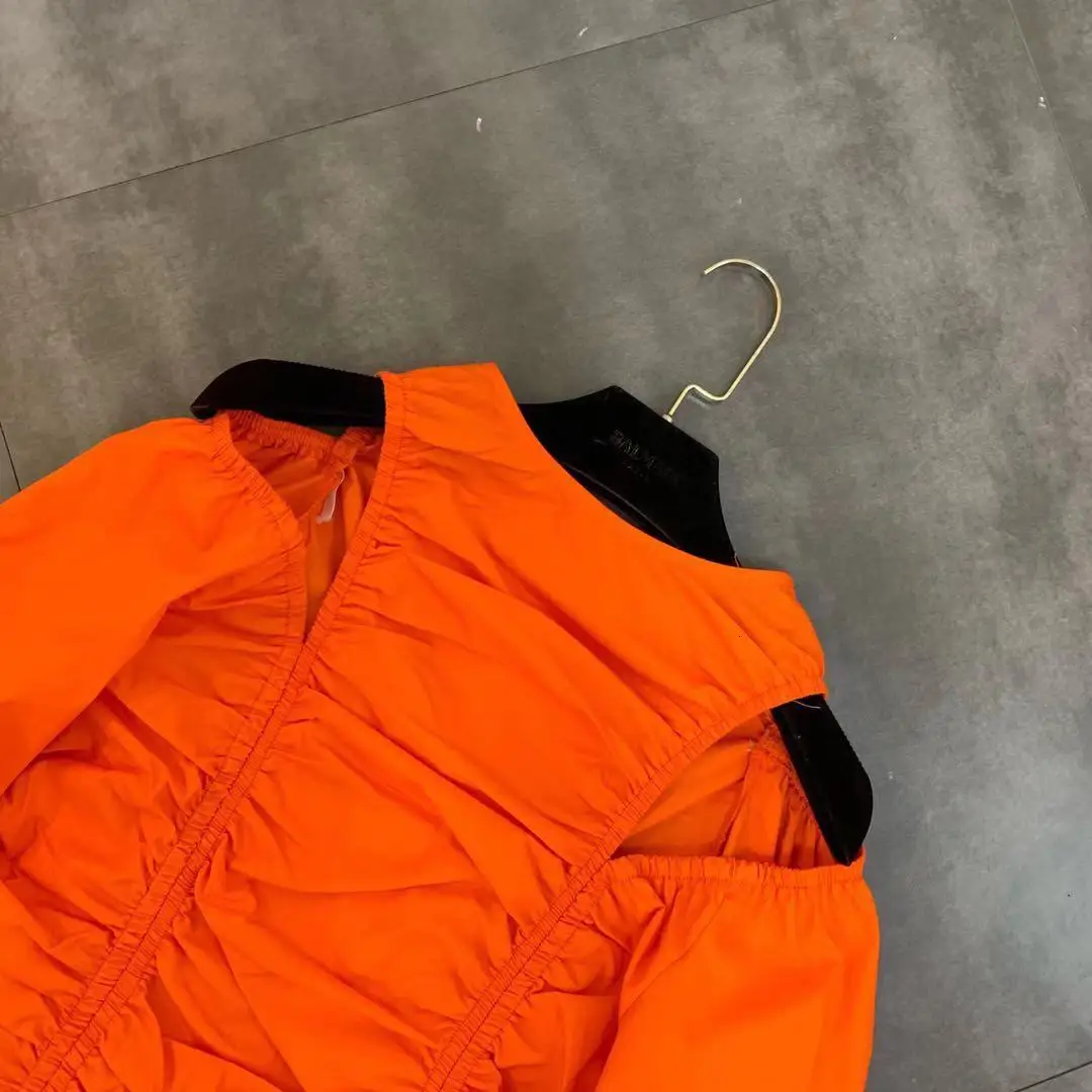 Осень новая круглая шея без бретелек с длинным рукавом эластичная талия рубашка женская