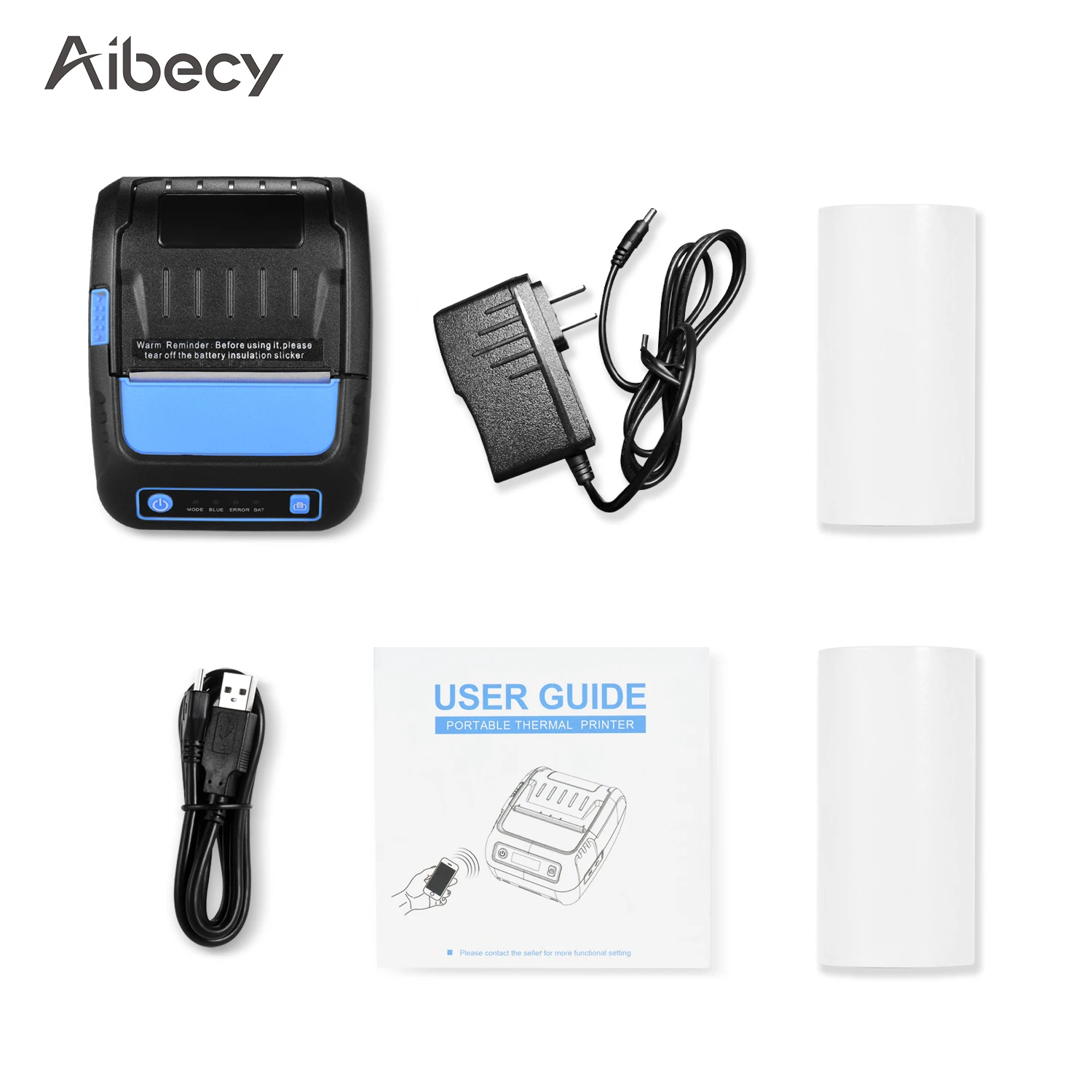 Aibecy портативный 58 мм Термопринтер портативный принтер штрих-кодов USB BT соединение беспроводной с 2 рулонов бумаги внутри