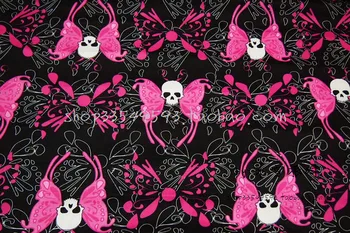 

rose Rose butterfly Skull cotton satin Sewing Fabric DIY Handmade Material Hometextile Patchwork For boy Bag 140*100cm