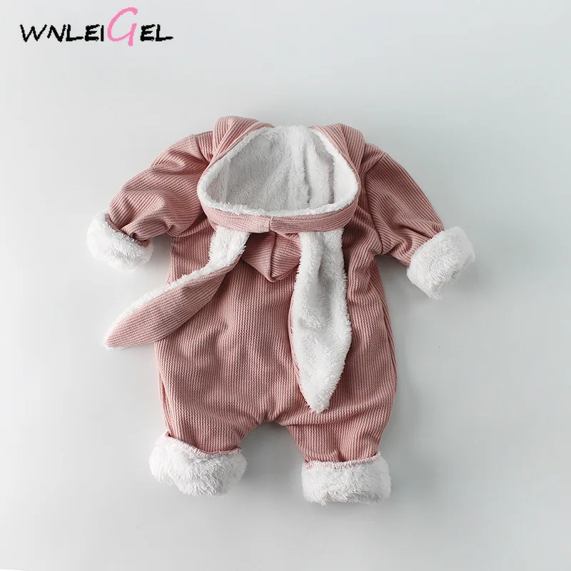 WLG/Одежда для новорожденных; зимняя одежда для малышей; цвет белый, хаки, розовый; стиль кролика; бархатные плотные комбинезоны; Теплая Повседневная одежда для малышей
