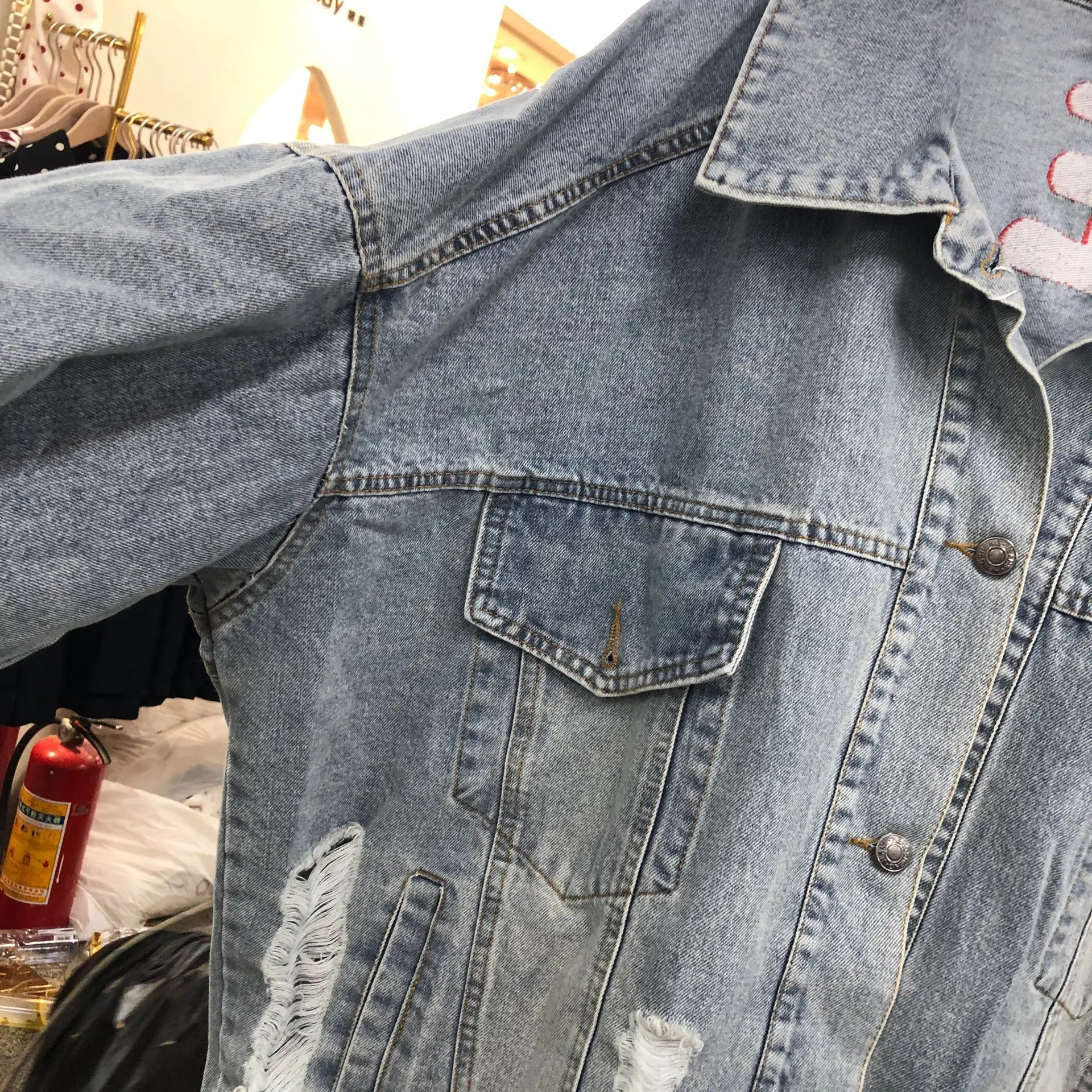 Осенняя джинсовая куртка женская новая Harajuku вышитая джинсовая куртка женская уличная хип хоп Bf Джокер Повседневная Свободная куртка Mujer