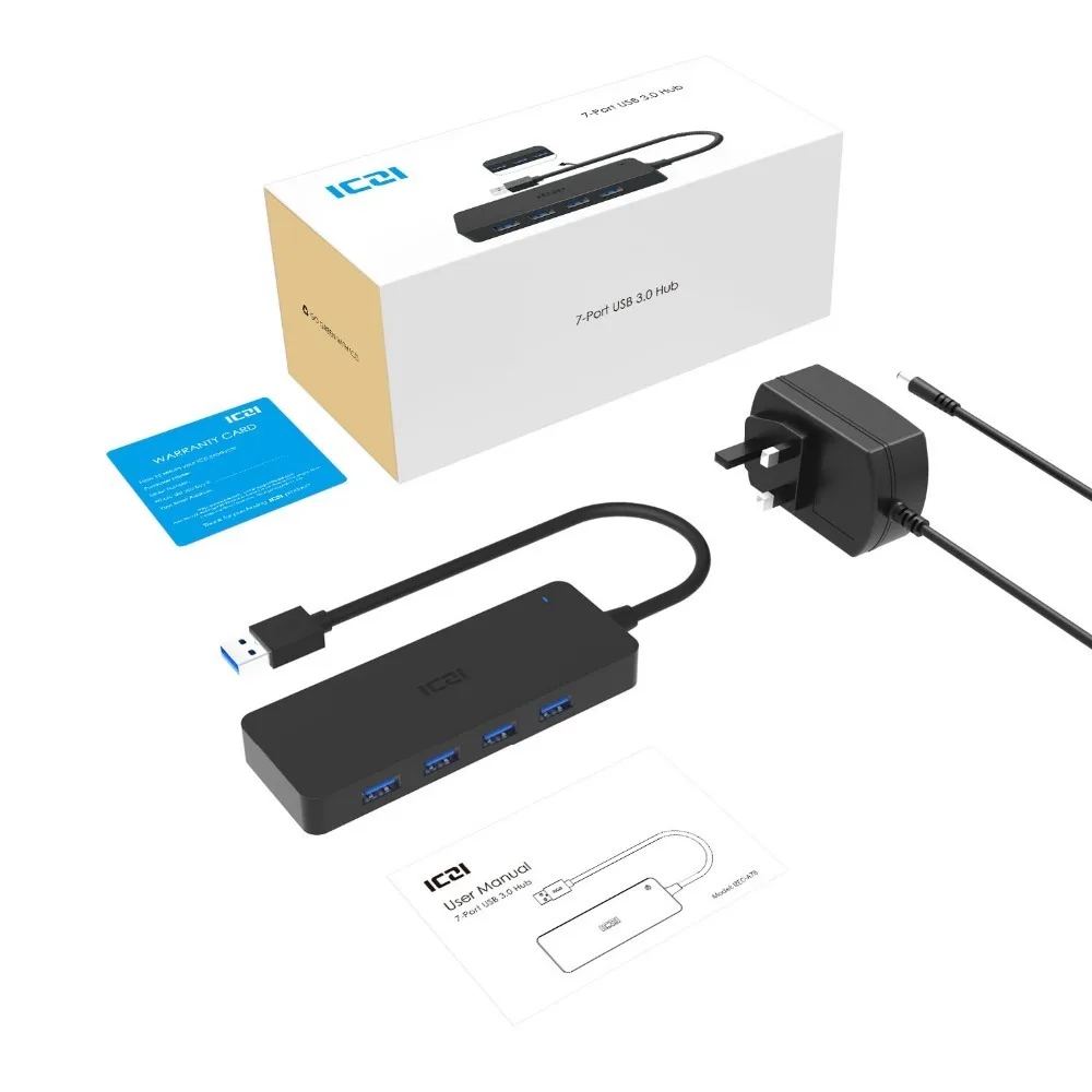 ICZI 7 в 1 7-портовый USB 3,0 концентратор USB с DC Блок питания USB разветвитель концентраторы для Apple Macbook Air ноутбук ПК планшеты