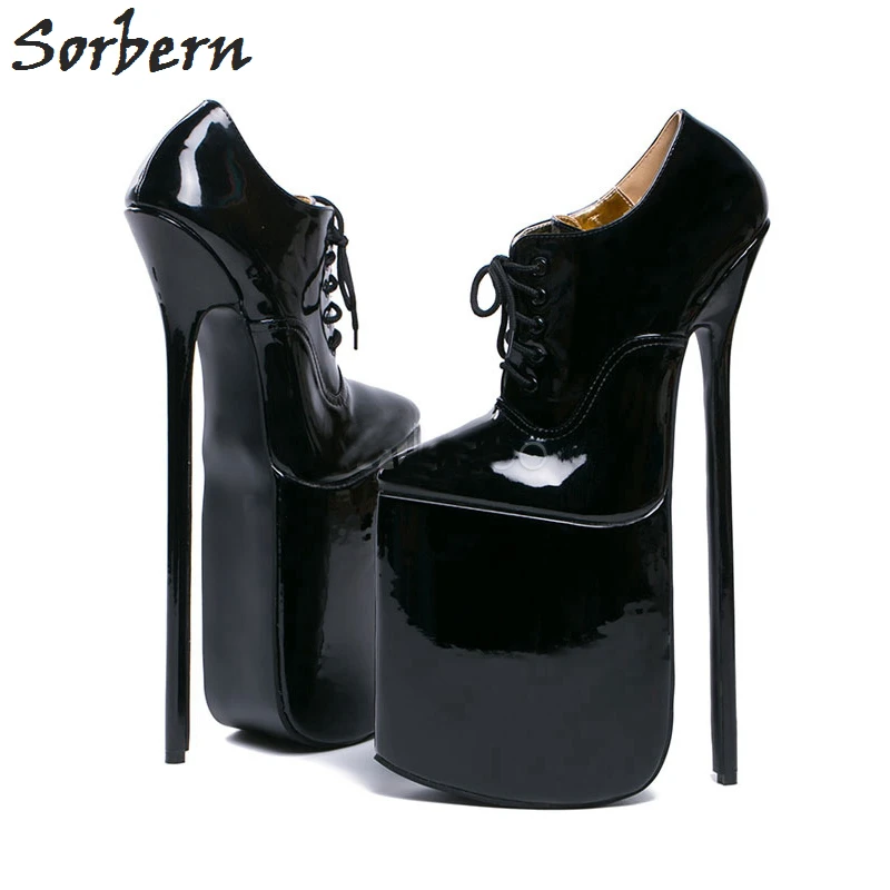 Sorbern Pointy Toe 12 Inch Heel Pumps Women Shoes Stilettos Thick Platform Heeled Shoe Lace Up Uniform Crossdresser Custom Color