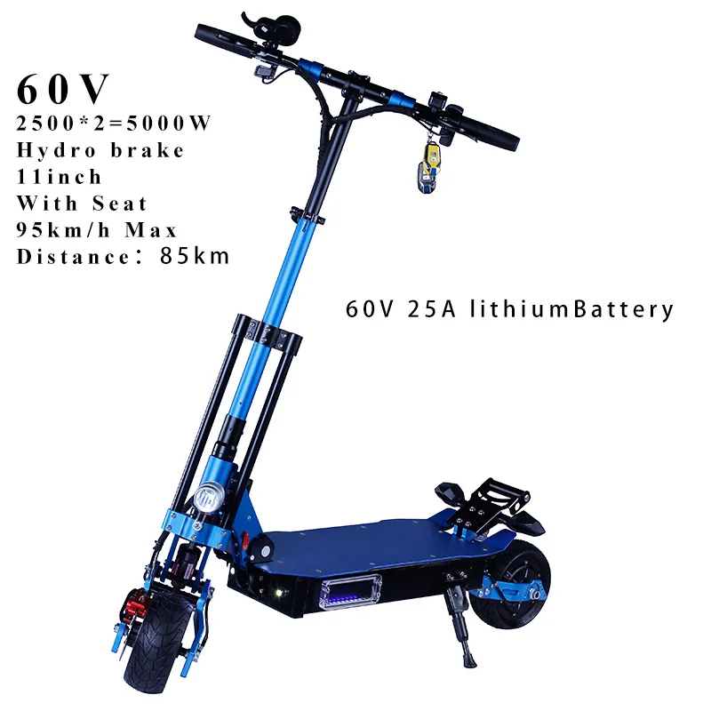 5000 Вт 60 в 11 дюймов электрический скутер шины для бездорожья трубка сильная мощность samsung скутер с литиевой батареей горный электровелосипед скейтборд для взрослых - Цвет: 5000W 60V 25Ah Blue