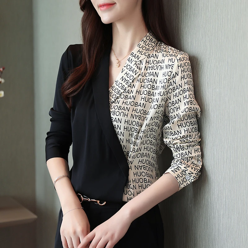 

Blusas femininas shirts 2019 ladies tops chiffon shirts women tops long sleeve Button Letter V-Neck korean fashion clothing 0148