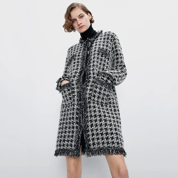 

Trendy New ZA Pocket with Twill Coat Women 2020 Round Collar Long Sleeve Rolled Edges Raw Trim Metal Hook Closure Coat Wholesale