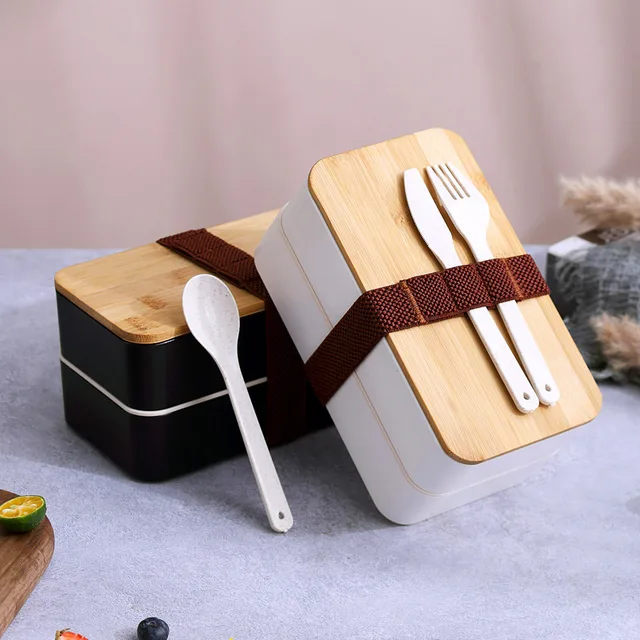2 Layers Lunch Box Bamboo Wood Insulation Fresh Bowl Students Microwave Container Tableware Spoon Chopstick Bento Lunch Boxes 2
