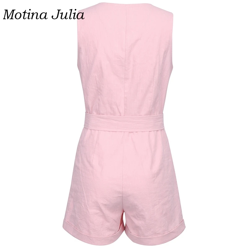 Motina Julia/короткий комбинезон с v-образным вырезом и пуговицами спереди; женский пляжный комбинезон с бантом в стиле бохо; удобный хлопковый комбинезон