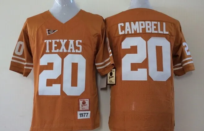 Красный Stitiched, Texas Longhorns Vince Young Colt McCoy Эрл Кэмпбелл Рикки Вильямс Brian Orakpo Jersey - Цвет: Красный