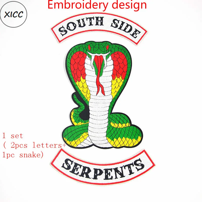 1set (3pcs)-3 Большой Размеры ривердейл "South Side serpents" утюг на патчи для Костюмы, с рисунком героев из мультфильмов, два головой кобры вышитые наклейки аппликация - Цвет: 1set (3pcs)-3
