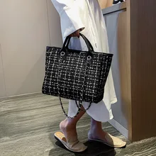 Повседневная Женская Большая вместительная сумка, клетчатая тканевая сумка на плечо, Европейская и американская мода, дикие одноцветные пляжные сумки