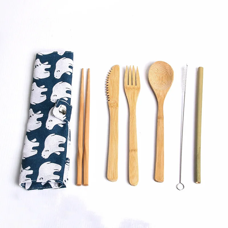 Tableware suit-6 Деревянная посуда, нож, вилка, ложка, палочки для еды и соломинка, набор, портативные многоразовые кухонные инструменты для защиты окружающей среды - Цвет: Tableware suit-6
