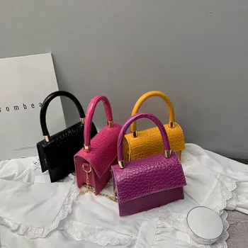 

Women Ladies Mini Square Handbags Chain Shoulder Bags Elegant Solid Small Tote Bags High Street Messenger 2020 New Fashion