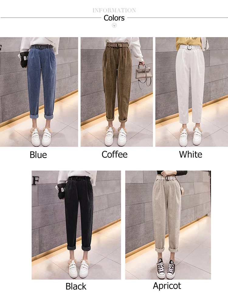 Jielur теплые вельветовые брюки женские зимние шаровары женские S-3XL свободные корейский стиль Мода Досуг белый черный пояс для Капри