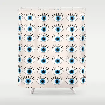 

Haloween Blue Evil Eye Shower Curtain Waterproof Bathroom Decor Eco-Friendly Printed Bathroom Curtain Set with 12 Hooks