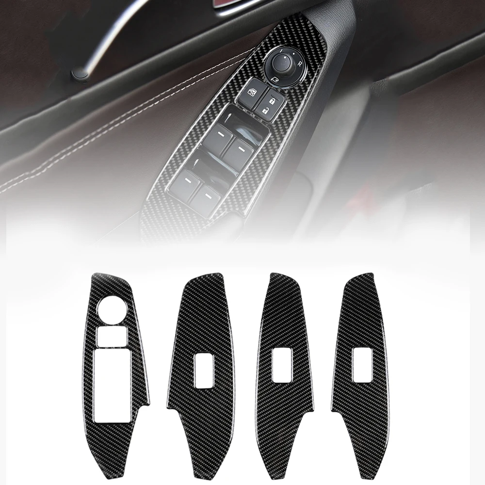 

4 Pcs Black Car Lift Control Panel Cover Trims Carbon Fiber For Mazda 3 Axela 2014 2017 2018 Auto Inner Door Window Panel Covers