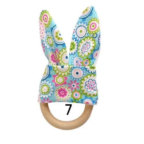 Мягкие Прорезыватели для новорожденных, деревянное кольцо, детский кролик, грызунок в форме уха, Прорезыватель для зубов, игрушка с ушками кролика, безопасный успокаивающий жевательный душ, подарок, новинка - Цвет: 7