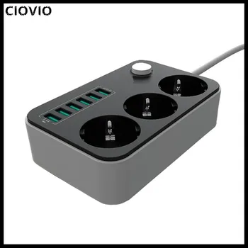 

CIOIVO EU Multi Power Strip with 3 Outlet 6 USB Ports and 1.5M Cord Extension Travel Portable Power Socket Overload Protection